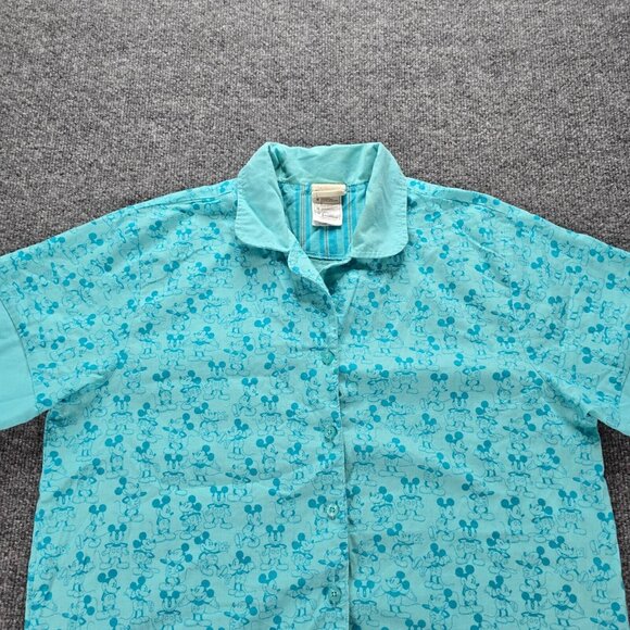 Disney Pajama Shirt Womens Medium Blue Button‎ Up Sleepwear Mickey Mouse Casual - Picture 2 of 8
